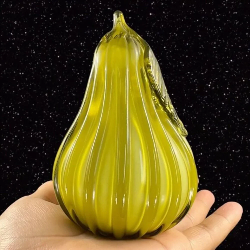 Studio Art Glass Pear Apple Fruit Green Cased Glass‎ Figurine Paperweight Figure